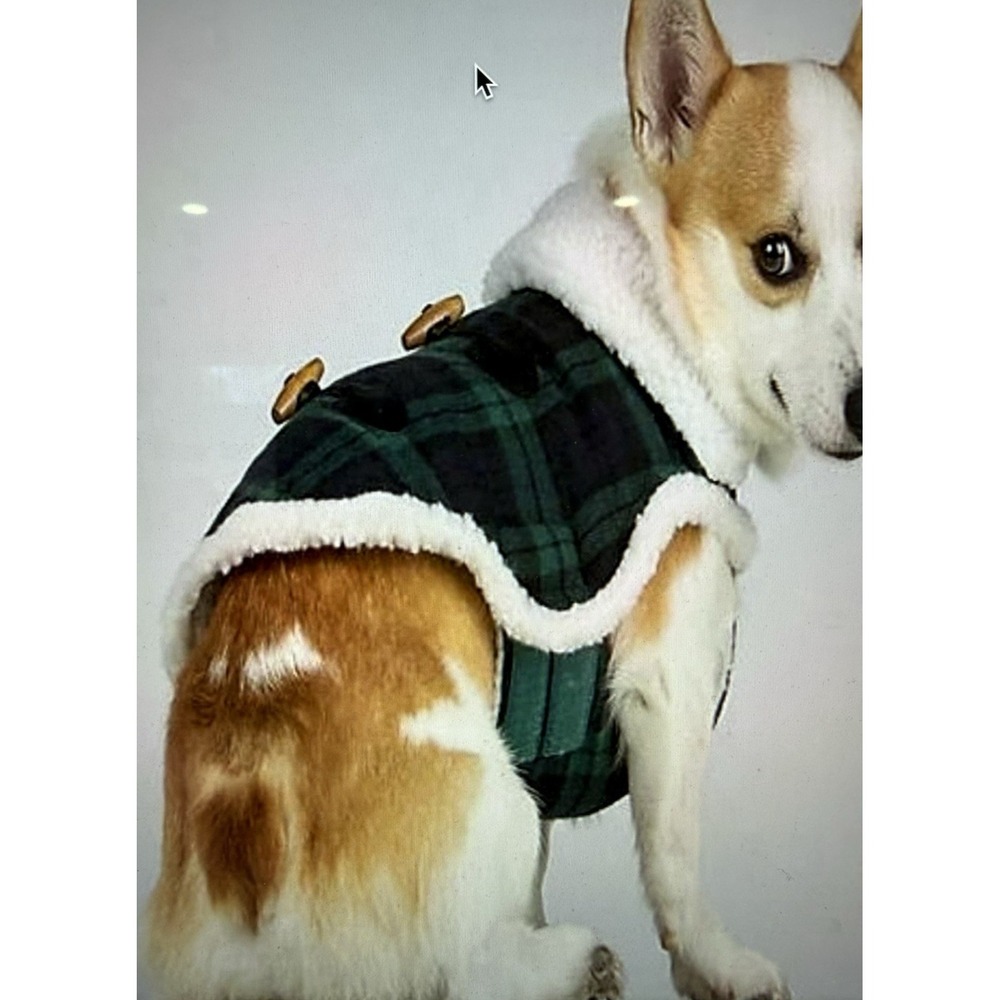 Bee & Willow Home Green & Blue Plaid Sherpa Lined Dog Jacket Small/Med Coat NWT‎